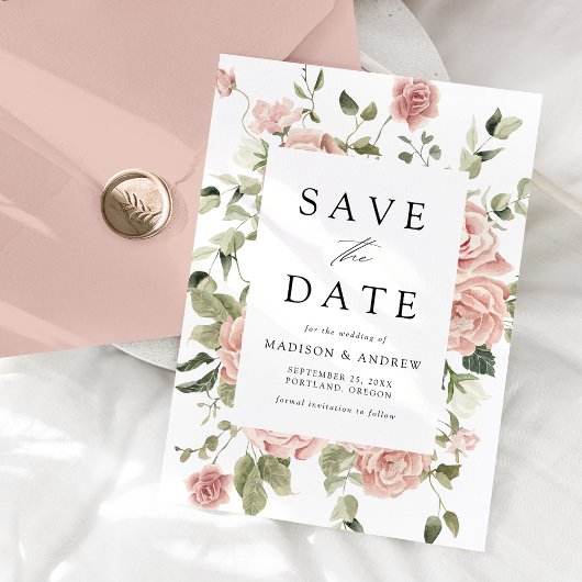 Elegant Blush Roos Garden Wedding Save The Date