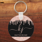 Elegant Blush Roos Gold Glitter Drivers 2 Monogram Sleutelhanger (Voorkant)