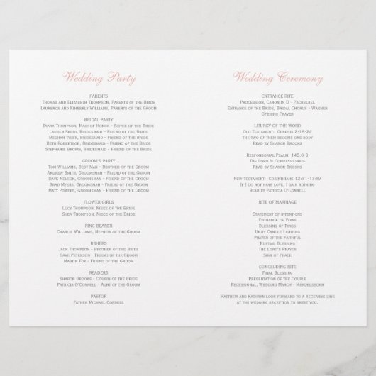 Élégant Blush rose Calligraphie Programmes de mari (Dos)