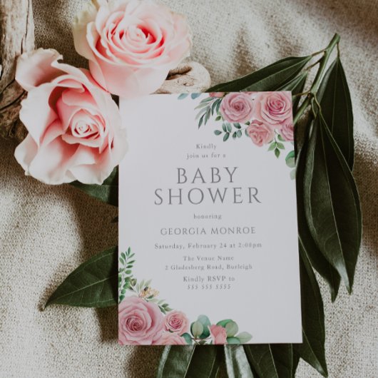 Elégant Blush Rose Floral Baby shower Invitation