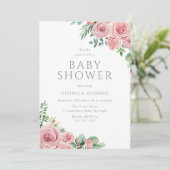 Elégant Blush Rose Floral Baby shower Invitation (Debout devant)