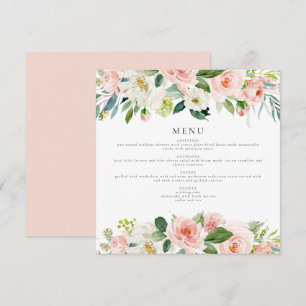 Elégant Blush Rose Floral Carré Diner Carte Menu