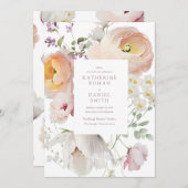 Elégant Blush rose Floral Invitations de mariage (Devant / Derrière)