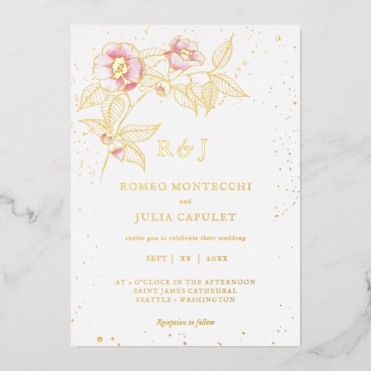 Élégant Blush rose Floral Mariage Foil Invitation (Recto)