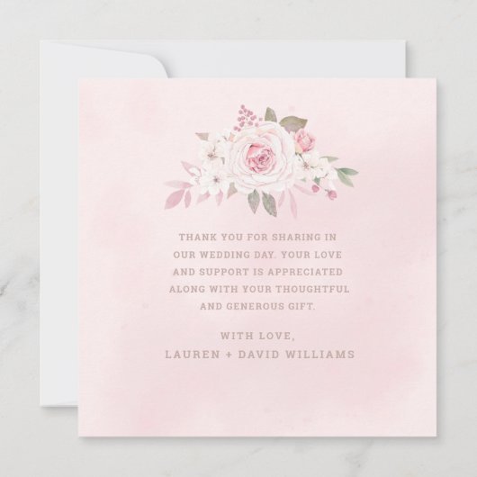 Elégant Blush Rose Floral Mariage Merci photo (Dos)