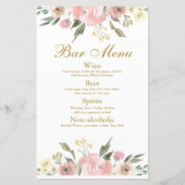Elégant Blush Rose Gold Floral Mariage Bar Menu (Dos)
