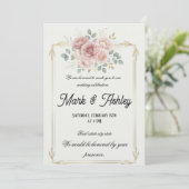 Elegant Blush Rose & Gold Frame Wedding Invitation (Debout devant)