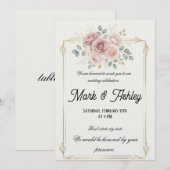 Elegant Blush Rose & Gold Frame Wedding Invitation (Devant / Derrière)