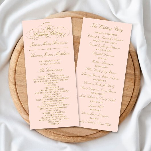 Élégant Blush rose & Gold Wedding Programme Modèle