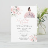 Elégant Blush Rose Quinceanera Invitation (Debout devant)