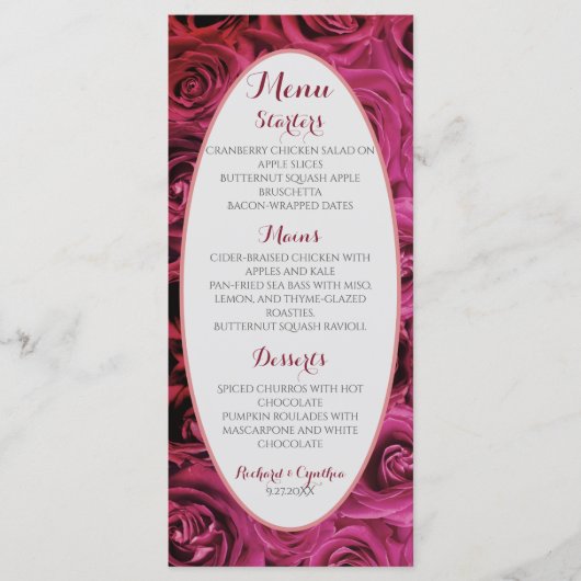 Elégant Blush Rose Roses Lux Menu Mariage (Devant)