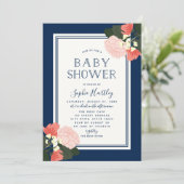 Elégant Blush Roses Floral Baby shower Invitation (Debout devant)