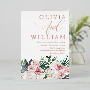 Elegant Blush Roses Wedding Roos Gold Folie Uitnodiging