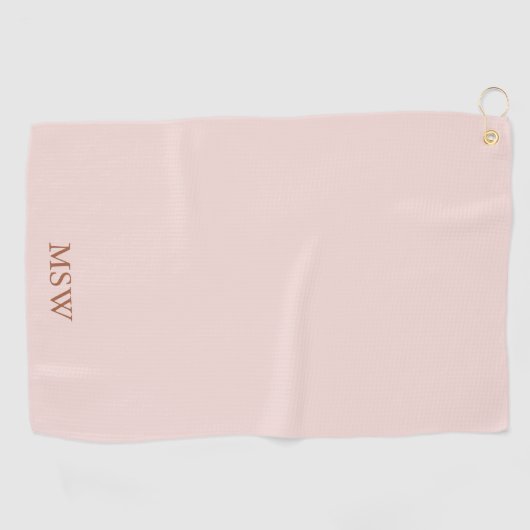 Elegant blush roze aangepaste monogram initiaal golfhanddoek (Horizontaal)