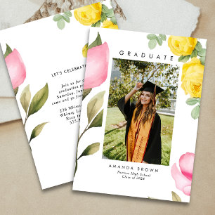 Elegant Blush Roze Bloemen Afstuderen Klasse 2025 Kaart