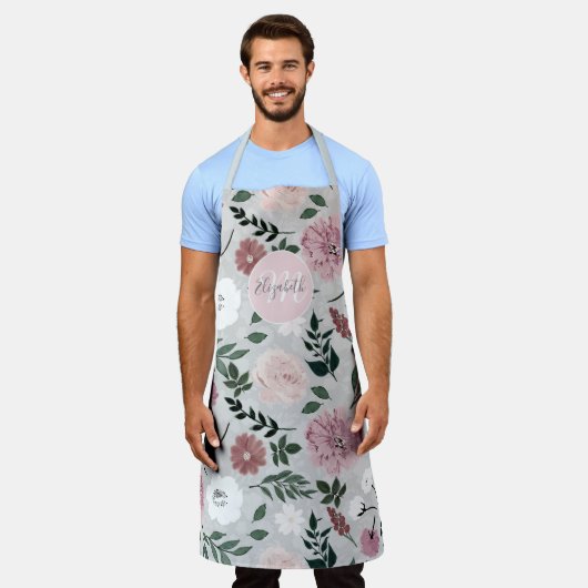 Elegant Blush Roze Bloemen Botanisch ontwerp Schort (Gedragen)