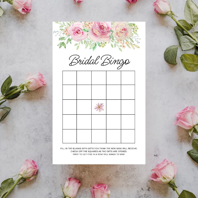 Elegant Blush Roze Bloemen Bruids Bingo spel (Creator heeft geüpload)