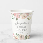 Elegant Blush Roze Bloemen Custom Vrijgezellenfees Papieren Bekers (Achterkant)