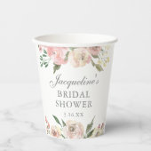 Elegant Blush Roze Bloemen Custom Vrijgezellenfees Papieren Bekers (Voorkant)