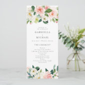 Elegant Blush Roze Bloemen Groen Bruiloft Programm Kaart (Staand voorkant)