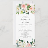 Elegant Blush Roze Bloemen Groen Bruiloft Programm Kaart (Voorkant)