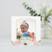 Elegant Blush Roze Bloemen Lijst Baby 1e verjaarda Kaart (Staand voorkant)