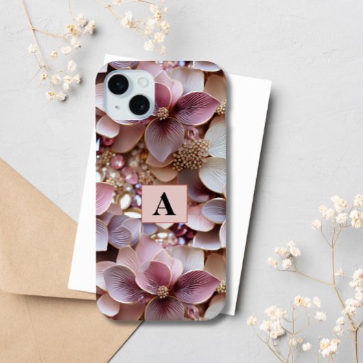 Elegant Blush Roze Bloemen Petals Monogram Chic Case-Mate iPhone Case