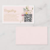Elegant Blush Roze Bloemen Register QR Code Kaart (Voorkant / Achterkant)