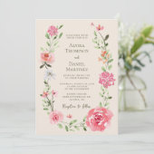 Elegant Blush Roze Bloemen Waterverf Bruiloft Kaart (Staand voorkant)