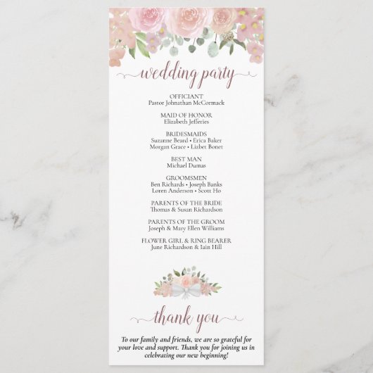 Elegant Blush Roze Boho Waterverf Bloemen Bruiloft Programma (Achterkant)
