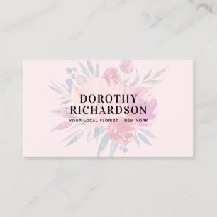 Elegant blush roze gedempt waterverf bloemenboeket visitekaartje