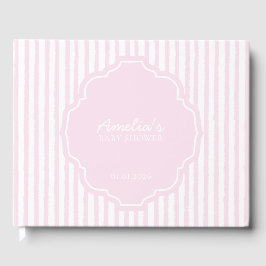 Elegant Blush Roze Gestreept Meisje Baby shower Gastenboek