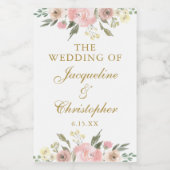 Elegant Blush Roze Goud Bloemen Bruiloft Custom Mi Wijn Etiket (Enkel label)