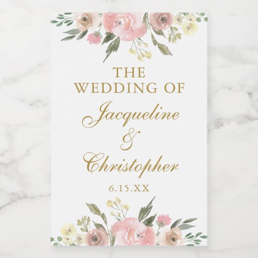 Elegant Blush Roze Goud Bloemen Bruiloft Custom Mi Wijn Etiket (Enkel label)