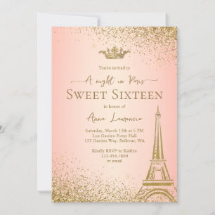 Elegant Blush Roze Goud Paris Nachtthema Sweet 16 Kaart