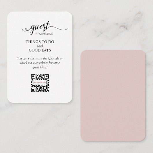 Elegant Blush Roze Guest Information QR Code Informatiekaartje (Voorkant / Achterkant)
