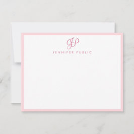 Elegant Blush Roze Handhand Script Name Text Monog Notitiekaartje