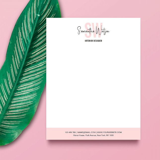 Elegant Blush Roze Modern Business Logo Monogram Briefhoofd (Stand out and impress with this blush pink and white business monogram letterhead design)