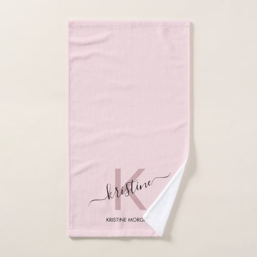 Elegant blush roze monogram bad handdoek (Handdoek)