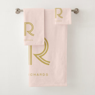 Elegant blush roze monogram bad handdoek