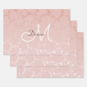 Elegant Blush Roze Monogram Bloemen Moderne Kunst Inpakpapier Vel