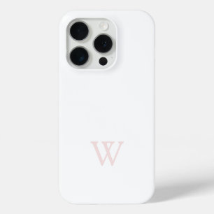 Elegant Blush Roze Monogram Initiaal Wit iPhone 15 Pro Case