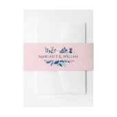 Elegant Blush Roze & Navy Blauw Bloemen Bruiloft Uitnodigingen Wikkel (Voorkant Voorbeeld)