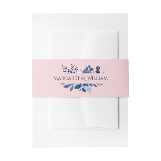 Elegant Blush Roze & Navy Blauw Bloemen Bruiloft Uitnodigingen Wikkel (Voorkant Voorbeeld)