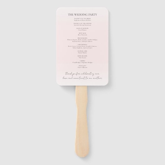 Elegant Blush Roze Ombre Modern Huwelijksprogramma Handwaaier (Achterkant)