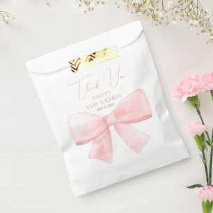 Elegant Blush Roze Pastel Bow Meisje Baby shower Bedankzakje