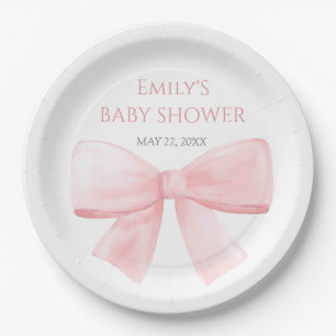 Elegant Blush Roze Pastel Bow Meisje Baby shower Papieren Bordje