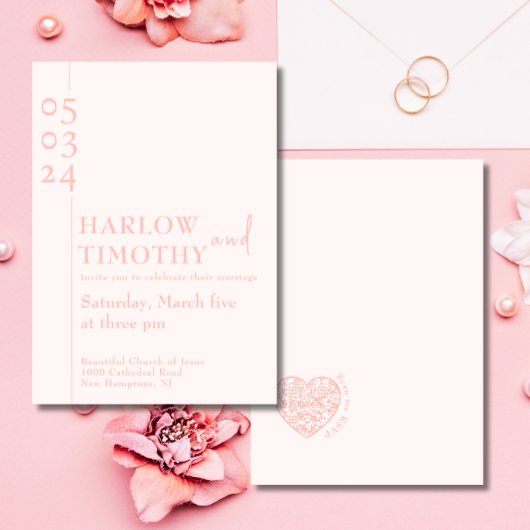 Elegant Blush Roze QR code Modern script Bruiloft Kaart