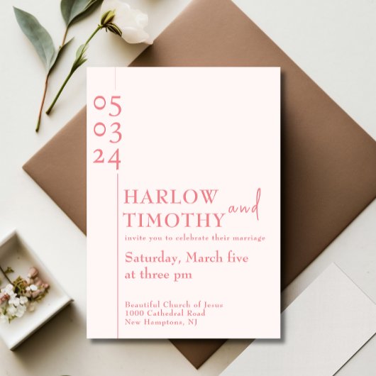 Elegant Blush Roze QR code Modern script Bruiloft Kaart