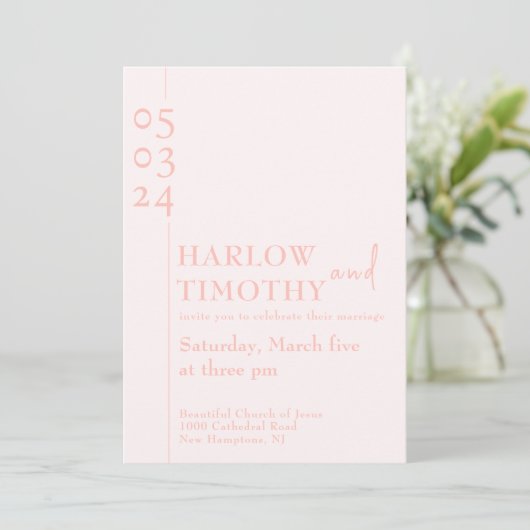 Elegant Blush Roze QR code Modern script Bruiloft Kaart (Staand voorkant)